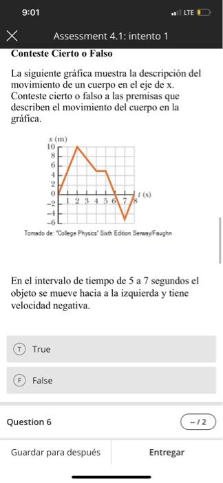 Conteste Cierto O Falso La Siguiente Grafica Muestra La Descripcion Del Movimiento De Un Cuerpo En El Eje De X Conteste 4