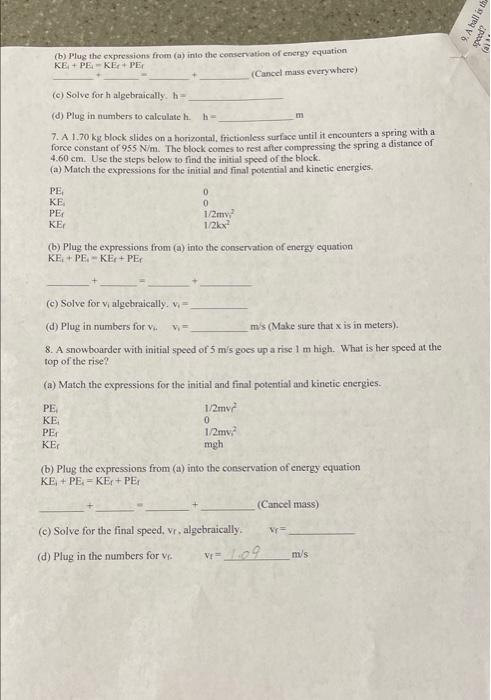 B Plug The Expressions From A Into The Conservation Of Energy Equation Ke Peke Pe Cancel Mass Everywhere C Sol 1