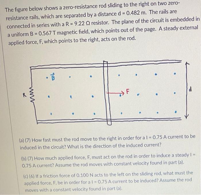 The Figure Below Shows A Zero Resistance Rod Sliding To The Right On Two Zero Resistance Rails Which Are Separated By 1