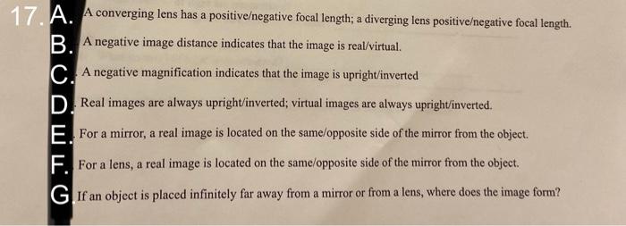 17 A A Converging Lens Has A Positive Negative Focal Length A Diverging Lens Positive Negative Focal Length B A Neg 1