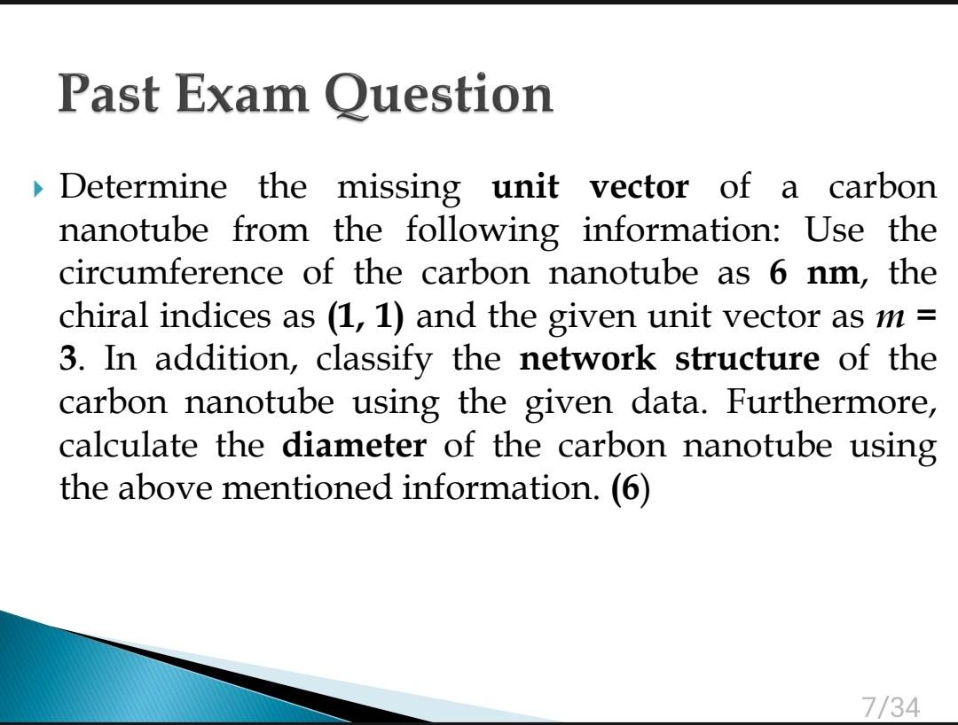 Past Exam Question Determine The Missing Unit Vector Of A Carbon Nanotube From The Following Information Use The Circ 1