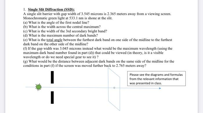 1 Single Slit Diffraction Ssd A Single Slit Barrier With Gap Width Of 3 545 Microns Is 2 365 Meters Away From A View 1