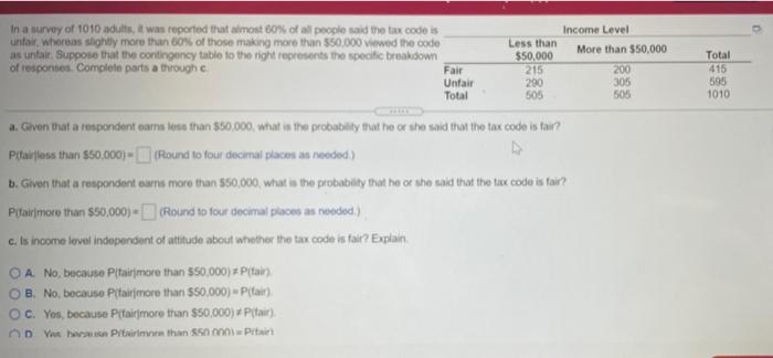 In A Survey Of 1010 Adults It Was Reported That Almost 80 Of All People Said The Tax Code Is Unfair Whereas Slightly M 1