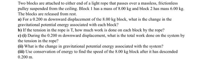 Two Blocks Are Attached To Either End Of A Light Rope That Passes Over A Massless Frictionless Pulley Suspended From Th 1