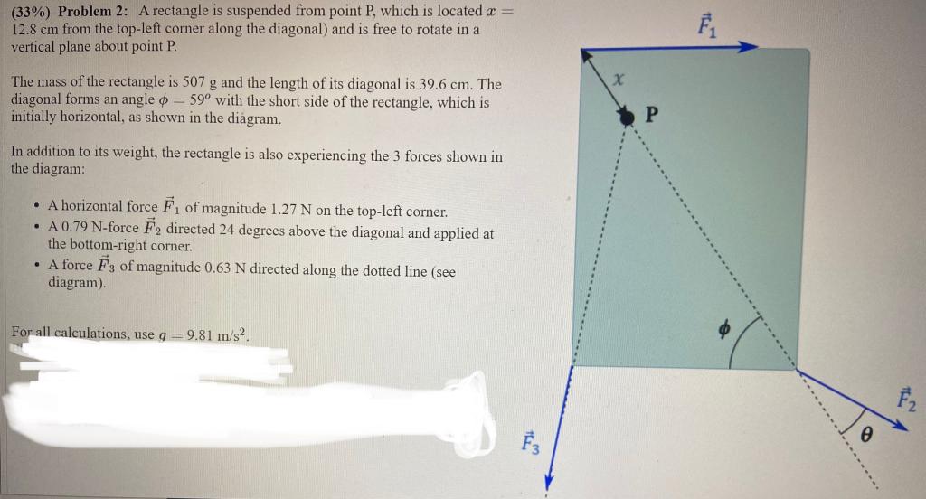 Tr 33 Problem 2 A Rectangle Is Suspended From Point P Which Is Located X 12 8 Cm From The Top Left Corner Along T 1