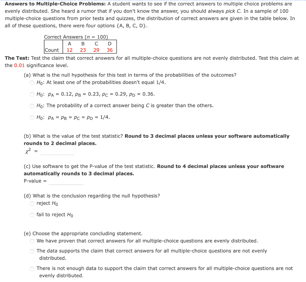Answers To Multiple Choice Problems A Student Wants To See If The Correct Answers To Multiple Choice Problems Are Evenl 1