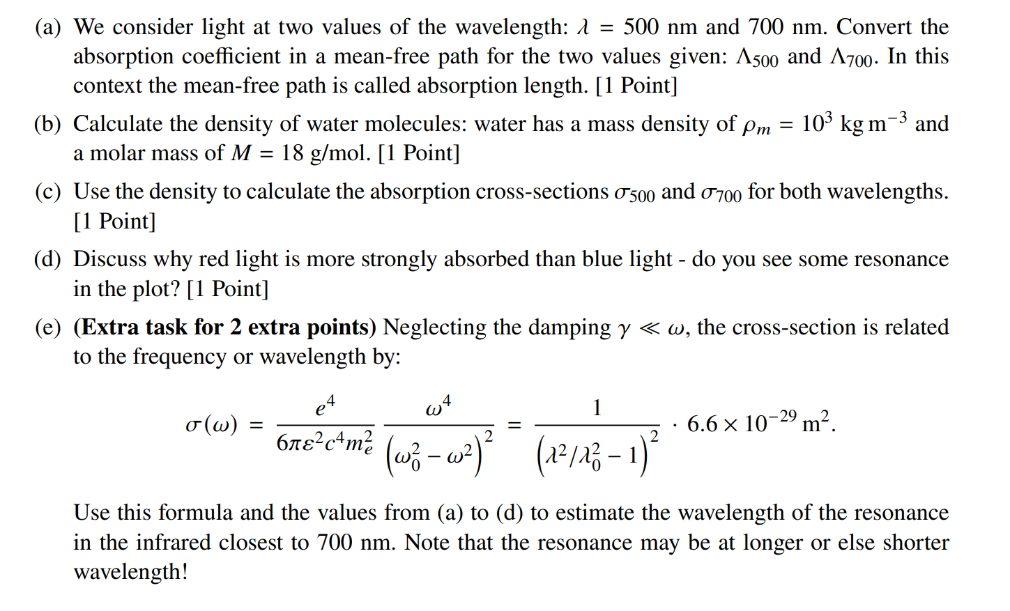 1 Lambert Beer Law Light Absorption In Water 4 Points 2 Extra Points Like For Scattering The Intensity Of Light I 3