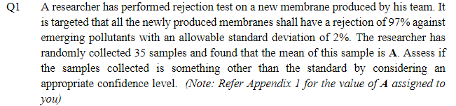 Q1 A Researcher Has Performed Rejection Test On A New Membrane Produced By His Team It Is Targeted That All The Newly P 1
