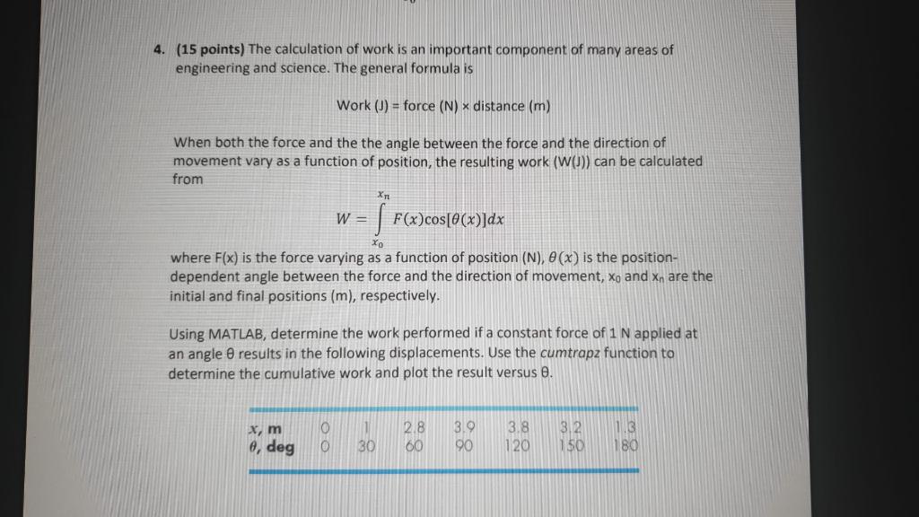 4 15 Points The Calculation Of Work Is An Important Component Of Many Areas Of Engineering And Science The General F 1