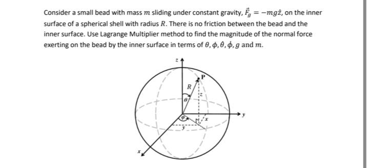Consider A Small Bead With Mass M Sliding Under Constant Gravity F Mg2 On The Inner Surface Of A Spherical Shell Wi 1