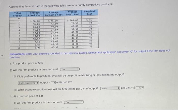 Assume That The Cost Data In The Following Table Are For A Purely Competitive Producer Total Product Average Fixed Cost 1
