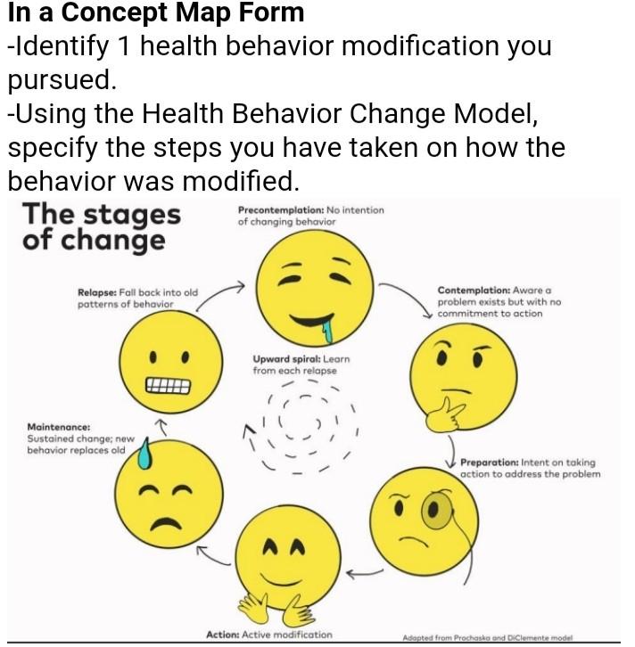 In A Concept Map Form Identify 1 Health Behavior Modification You Pursued Using The Health Behavior Change Model Spe 1