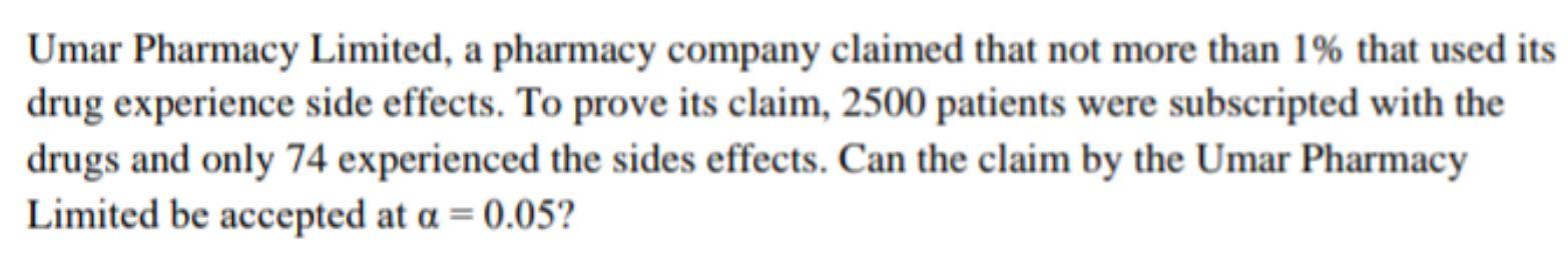 Umar Pharmacy Limited A Pharmacy Company Claimed That Not More Than 1 That Used Its Drug Experience Side Effects To P 1