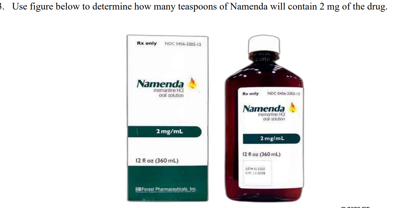 3 Use Figure Below To Determine How Many Teaspoons Of Namenda Will Contain 2 Mg Of The Drug Rx Only Noc 0456 3202 12 N 1
