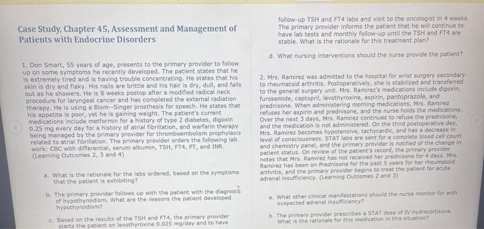 Case Study Chapter 45 Assessment And Management Of Patients With Endocrine Disorders Follow Up Tsh And Ft4 Labs And Vi 1