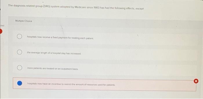The Diagnosis Related Group Drg System Adopted By Medicare Since 1983 Has Had The Following Effects Except Multiple C 1