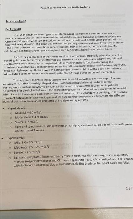 Patient Care Skills Lab Iv Sterile Products Substance Abuse Background One Of The Most Common Types Of Substance Abuse I 2