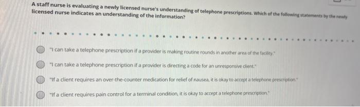 A Staff Nurse Is Evaluating A Newly Licensed Nurse S Understanding Of Telephone Prescriptions Which Of The Following St 1