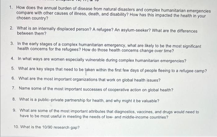 1 How Does The Annual Burden Of Disease From Natural Disasters And Complex Humanitarian Emergencies Compare With Other 1