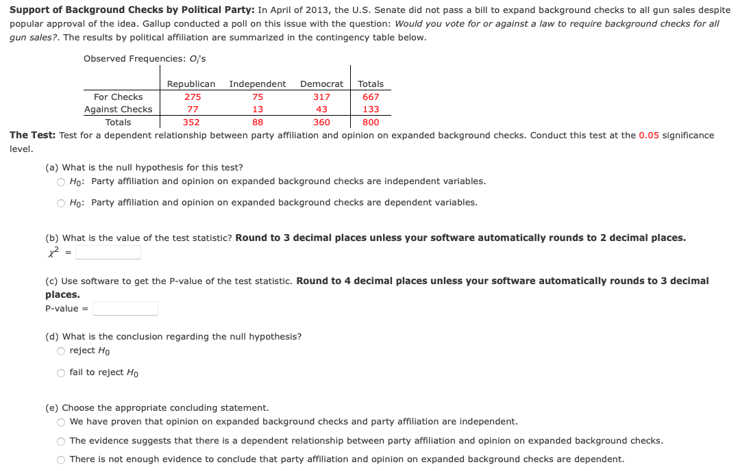 Support Of Background Checks By Political Party In April Of 2013 The U S Senate Did Not Pass A Bill To Expand Backgro 1