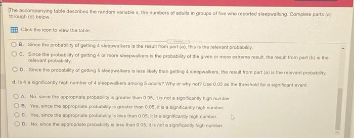The Accompanying Table Describes The Random Variable X The Numbers Of Adults In Groups Of Five Who Reported Sleepwalkin 2