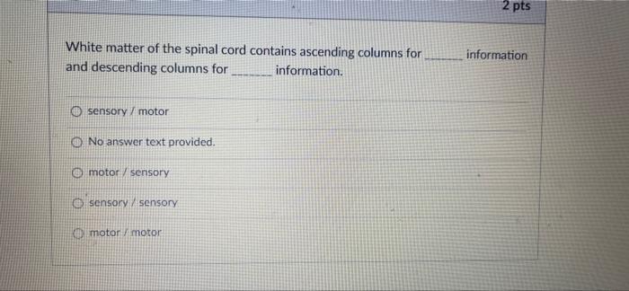 2 Pts White Matter Of The Spinal Cord Contains Ascending Columns For And Descending Columns For Information Information 1