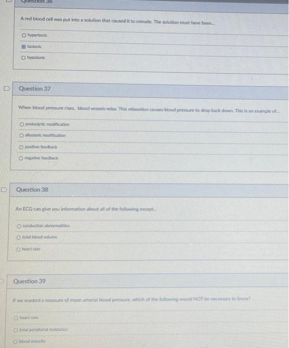 D Question 36 A Red Blood Cell Was Put Into A Solution That Caused It To Crenate The Solution Must Have Been Ohypert 1