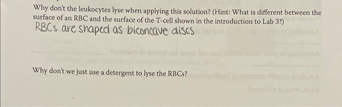 Why Don T The Leukocytes Lyse When Applying This Solution Hint What Is Different Between The Surface Of An Rbc And Th 1