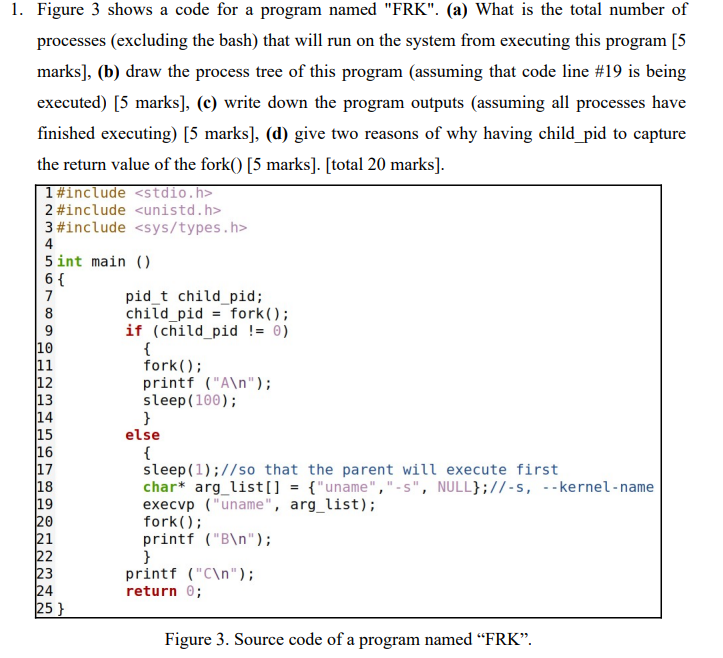 1 Figure 3 Shows A Code For A Program Named Frk A What Is The Total Number Of Processes Excluding The Bash That 1