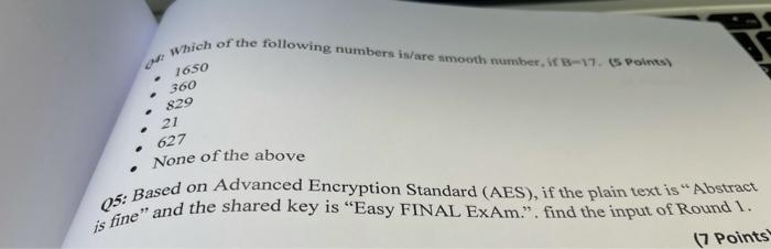 Which Of The Following Numbers Is Are Smooth Number If B 17 5 Points 04 1650 21 627 None Of The Above Q5 Based On 1