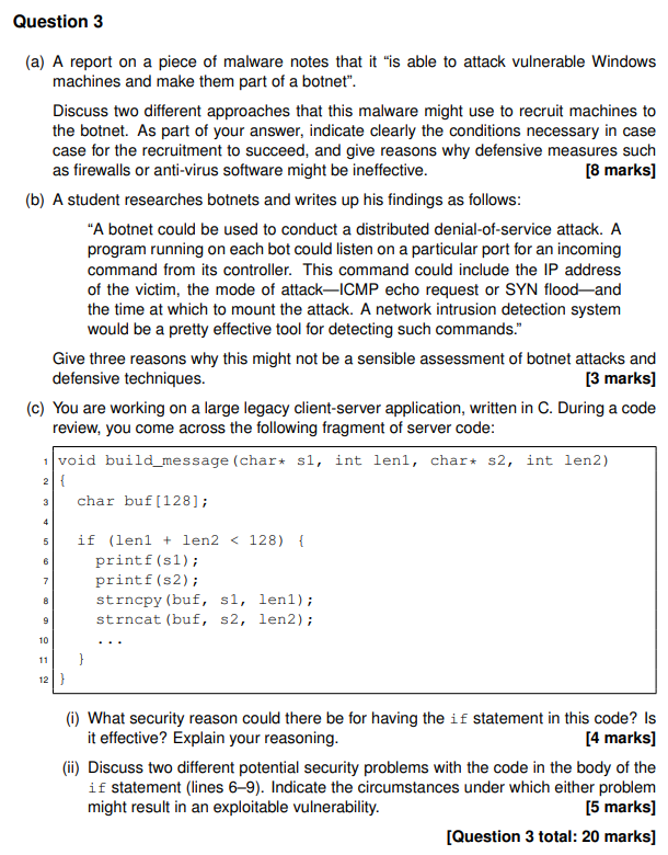 Question 3 A A Report On A Piece Of Malware Notes That It Is Able To Attack Vulnerable Windows Machines And Make Them 1