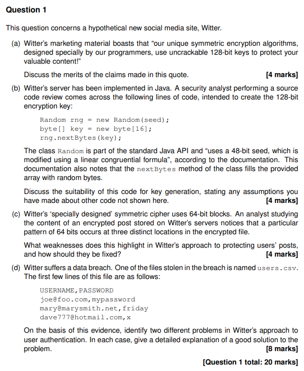 Question 1 This Question Concerns A Hypothetical New Social Media Site Witter A Witter S Marketing Material Boasts T 1