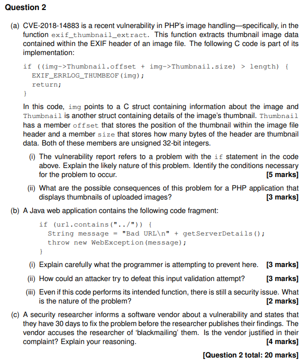 Question 2 A Cve 2018 14883 Is A Recent Vulnerability In Php S Image Handling Specifically In The Function Exif Thumb 1