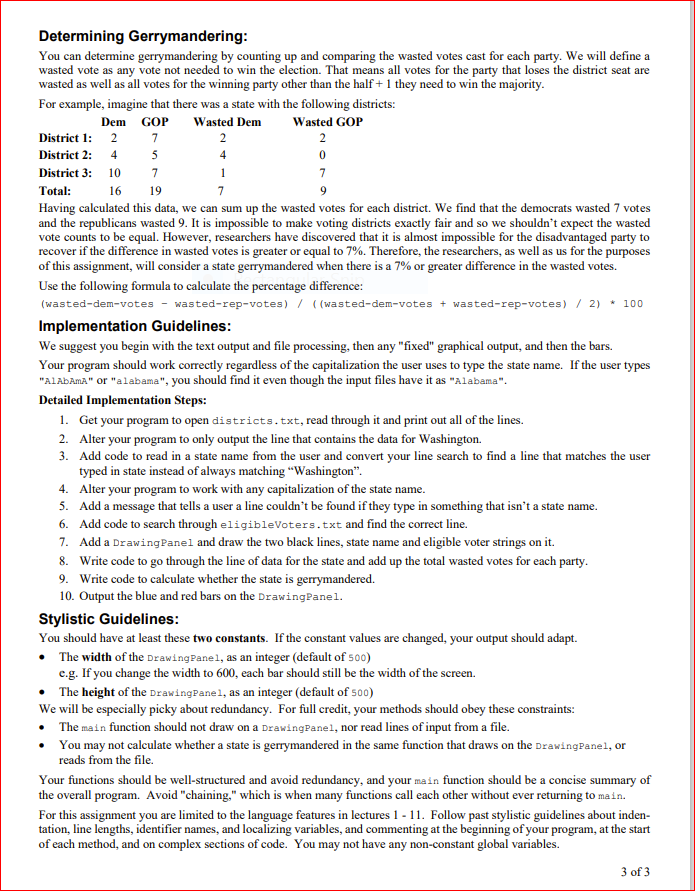 Cs 141 Spring 2022 Programming Project 5 Gerrymandering 20 Points Due Friday May 20 2022 11 59 Pm Thanks To A 3