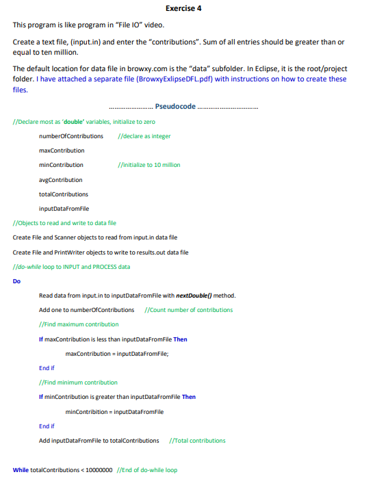Exercise 4 This Program Is Like Program In File 10 Video Create A Text File Input In And Enter The Contributions 1