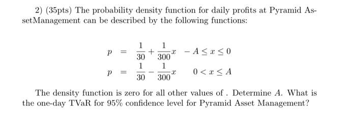 2 35pts The Probability Density Function For Daily Profits At Pyramid As Set Management Can Be Described By The Foll 1