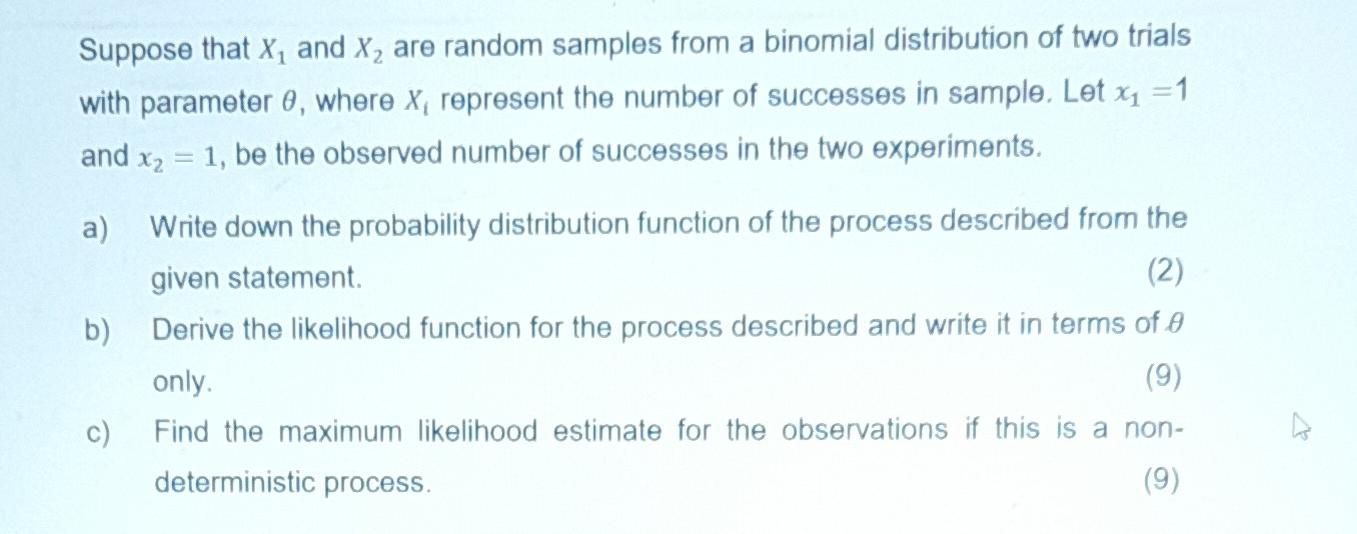 Suppose That X And X Are Random Samples From A Binomial Distribution Of Two Trials With Parameter 0 Where X Repres 1