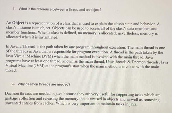 1 What Is The Difference Between A Thread And An Object An Object Is A Representation Of A Class That Is Used To Expla 1
