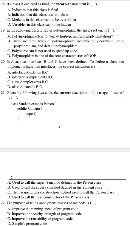 18 If A Class Is Declared As Final The Incorrect Statement Is A Indicates That This Class Is Final B Indicates T 1