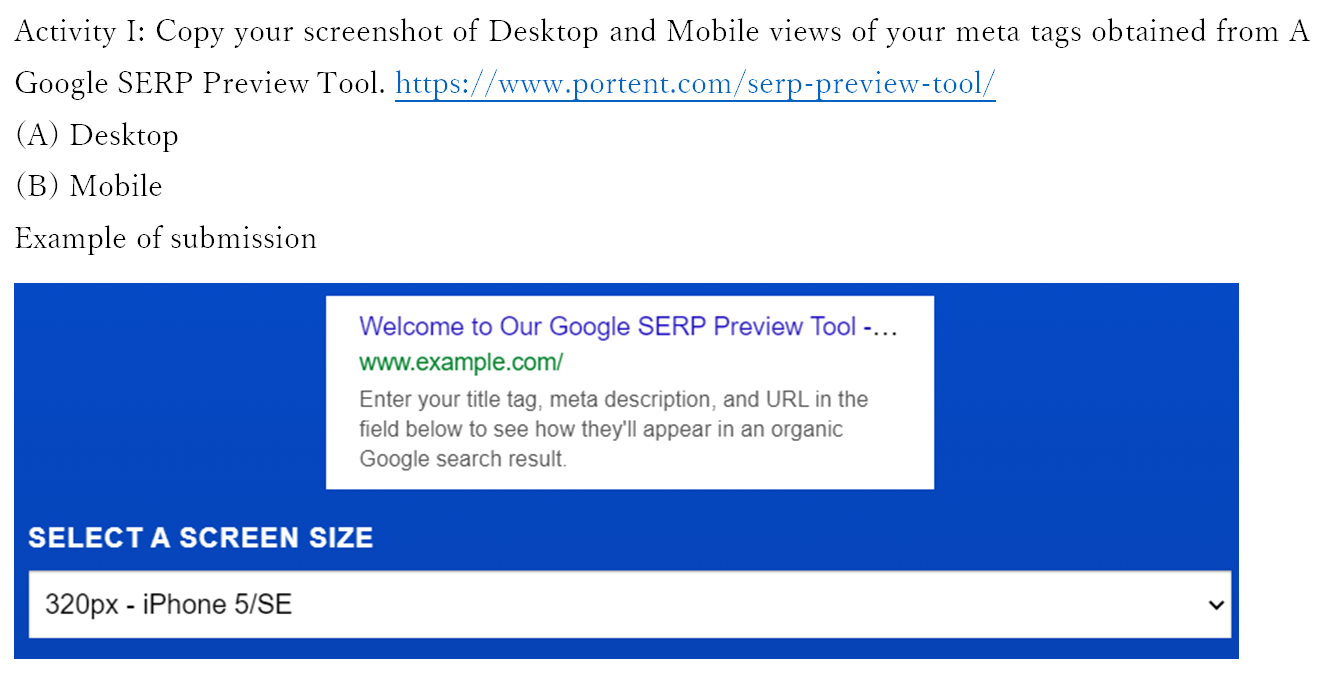Activity I Copy Your Screenshot Of Desktop And Mobile Views Of Your Meta Tags Obtained From A Google Serp Preview Tool 1