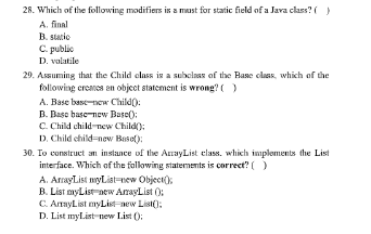 28 Which Of The Following Modifiers Is A Must For Static Field Of A Java Class A Final B Statio C Public D Vol 1