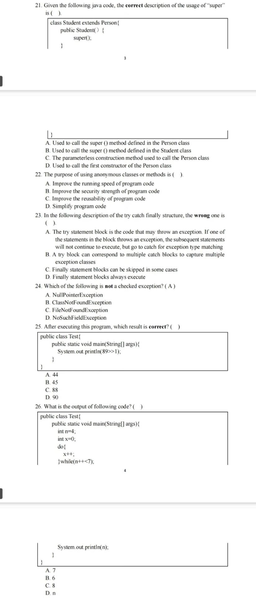 21 Given The Following Java Code The Correct Description Of The Usage Of Super Is Class Student Extends Person P 2