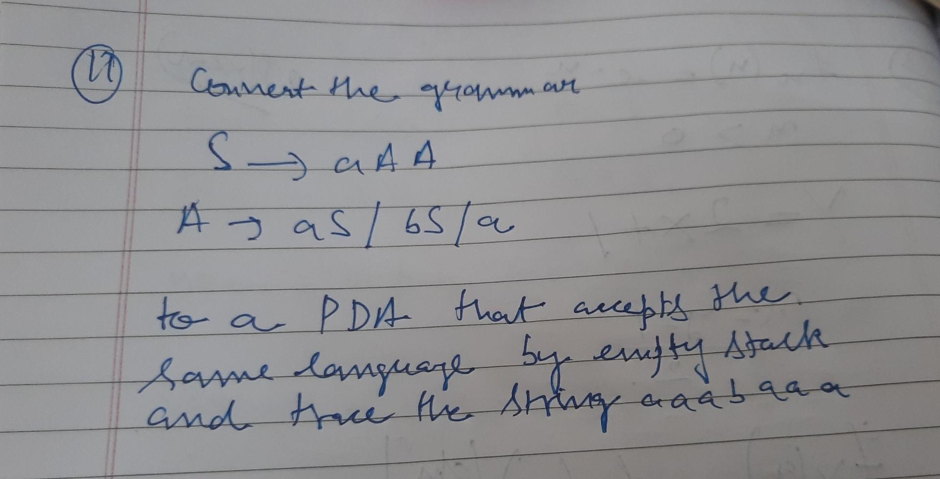 18 Convert The Grammar Saaa A Gas 65 A To A Pda That Accepts The Same Language By Enyty By Enity Stack And Trace The 1