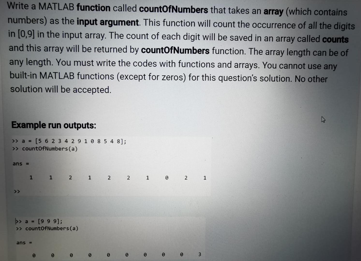 Write A Matlab Function Called Countofnumbers That Takes An Array Which Contains Numbers As The Input Argument This F 1