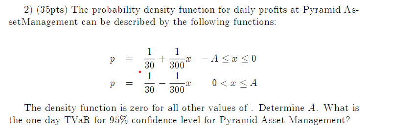 2 35pts The Probability Density Function For Daily Profits At Pyramid As Set Management Can Be Described By The Foll 1