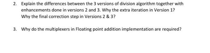 2 Explain The Differences Between The 3 Versions Of Division Algorithm Together With Enhancements Done In Versions 2 An 1