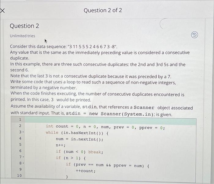 X Question 2 Of 2 Question 2 3 Unlimited Tries Consider This Data Sequence 3 11 5 55246673 8 Any Value That Is The 1