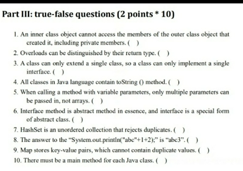 Part Iii True False Questions 2 Points 10 1 An Inner Class Object Cannot Access The Members Of The Outer Class Obj 1