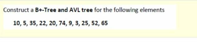 Construct A B Tree And Avl Tree For The Following Elements 10 5 35 22 20 74 9 3 25 52 65 1
