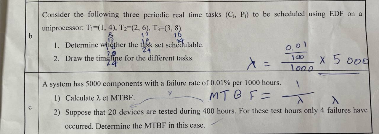 Consider The Following Three Periodic Real Time Tasks C Pi To Be Scheduled Using Edf On A B Uniprocessor T 1 4 1